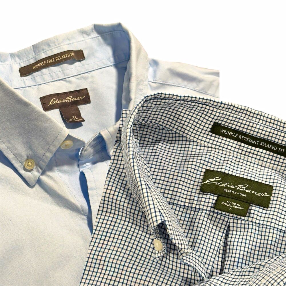 (LOT of 2) Eddie Bauer Wrinkle Resistant Relaxed Fit LT Big & Tall Button-Down